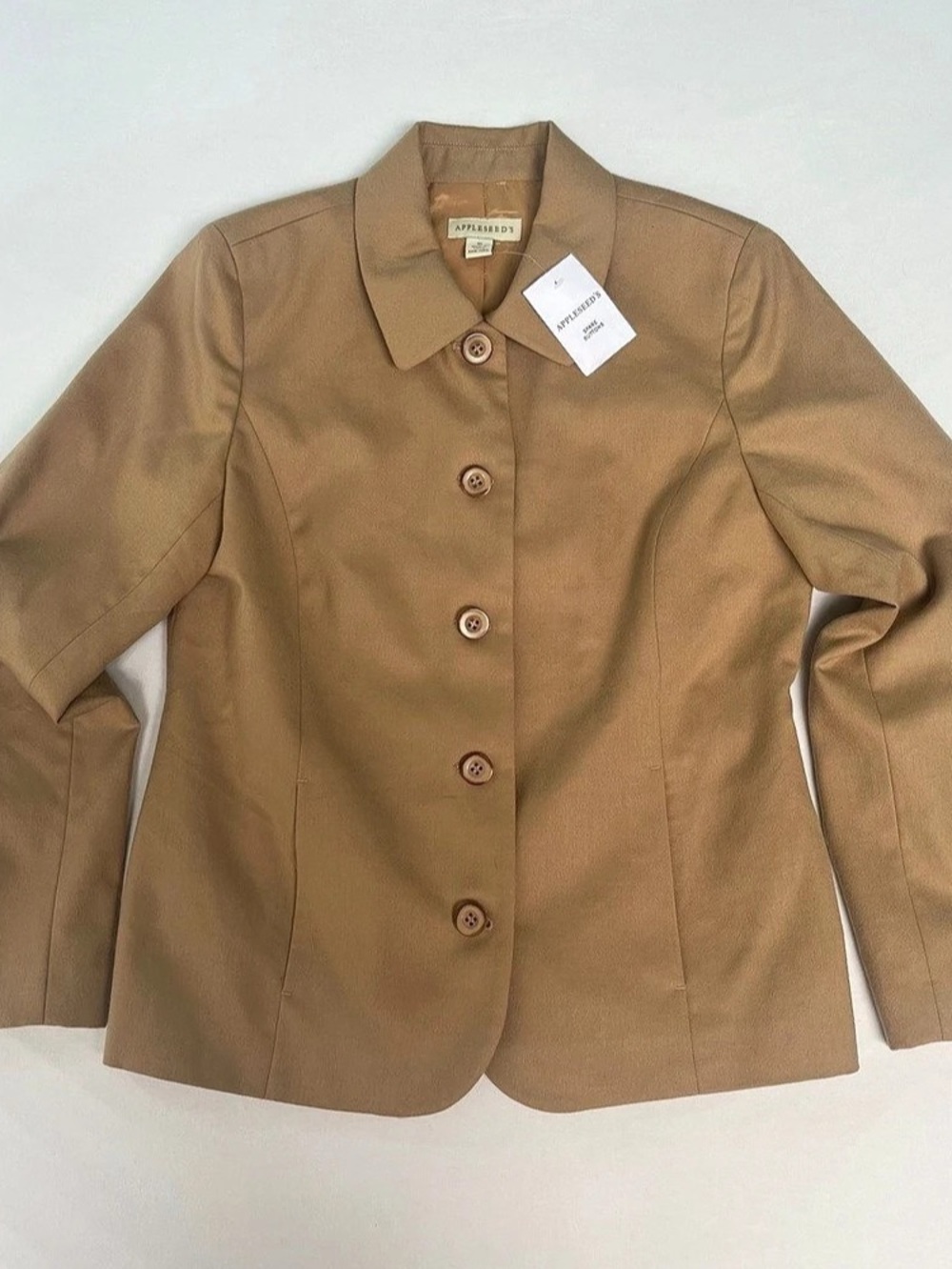 Appleseeds Woman Beige 100% Wool Big Buttons Jacket Blazer Size 10 NEW Old Money